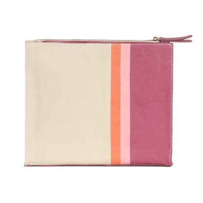 Color Block Cranberry and Light Taupe Canvas Crossbody Bag