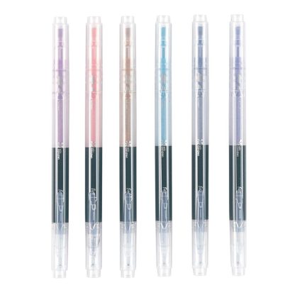 Colorful and Black Dual-Ink Dual-Tip Highlighter Pens 6-Pack