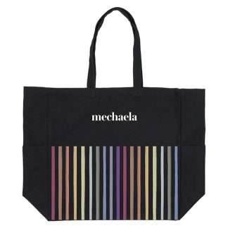 Watercolor Stripes Colorful Canvas Pocket Tote Bag