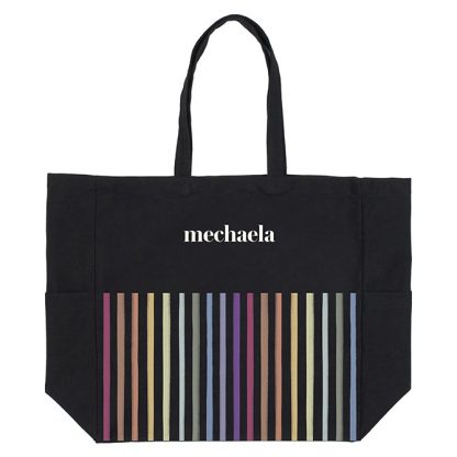 Watercolor Stripes Colorful Canvas Pocket Tote Bag