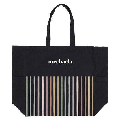 Watercolor Stripes Neutral Canvas Pocket Tote Bag
