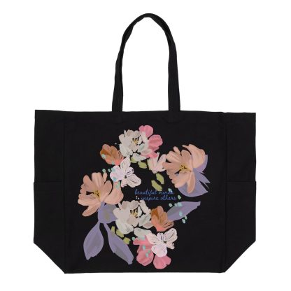 Bold Blooms Quote Canvas Pocket Tote Bag