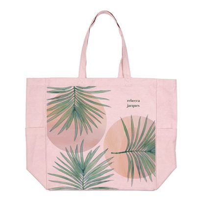 Watercolor Palms Canvas Pocket Tote Bag