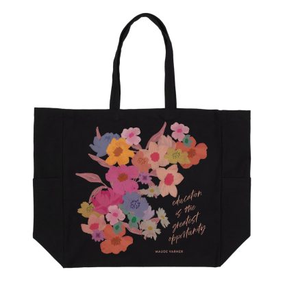 Floral Education Quote Canvas Pocket Tote Bag