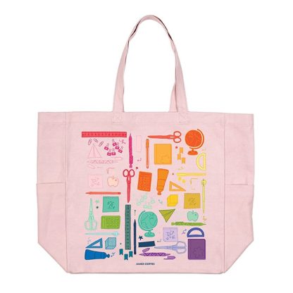 School Supplies Canvas Pocket Tote Bag