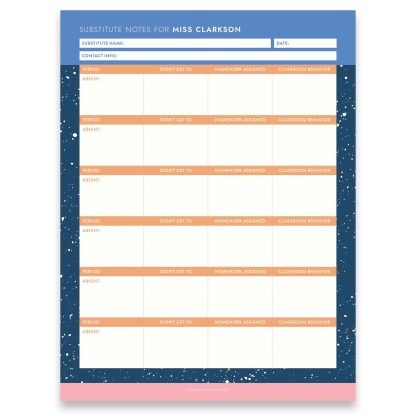 Secondary Substitute Teacher Notepad
