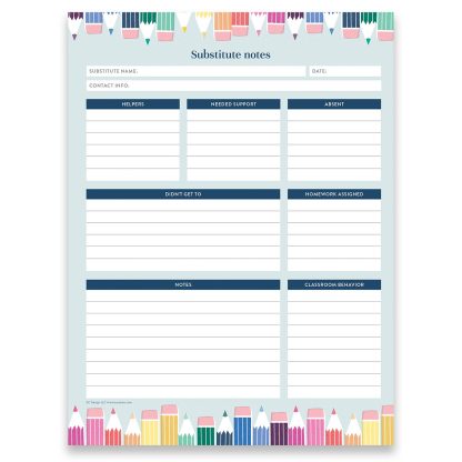 Elementary Substitute Teacher Notepad