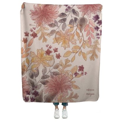 Watercolor Fall Flowers Sherpa Throw