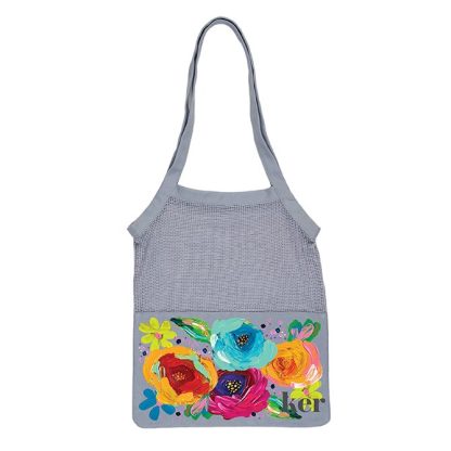 EttaVee Finger Painted Florals Mesh Tote Bag